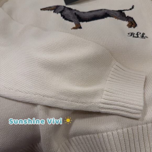 NWT Lauren Ralph Lauren Intarsia Dachshund dog Chalk Cotton Sweater XS - Picture 5 of 11